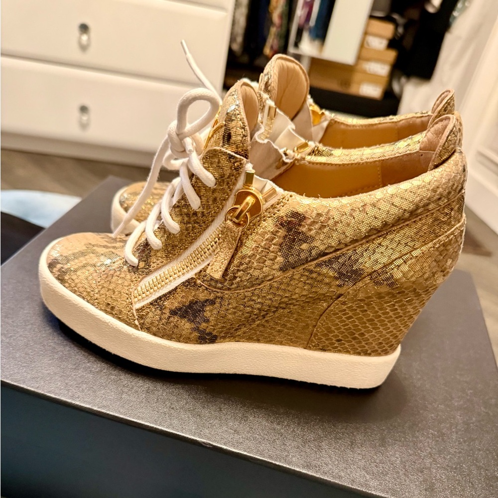 Giuseppe Zanotti Snake Print Leather Wedge Sneakers only used twice!